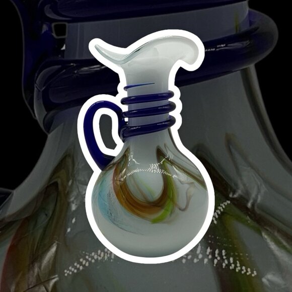 Murano Style Hand Blown Glass Pitcher With Cobalt Blue Rope And Handle Vintage - Picture 2 of 16